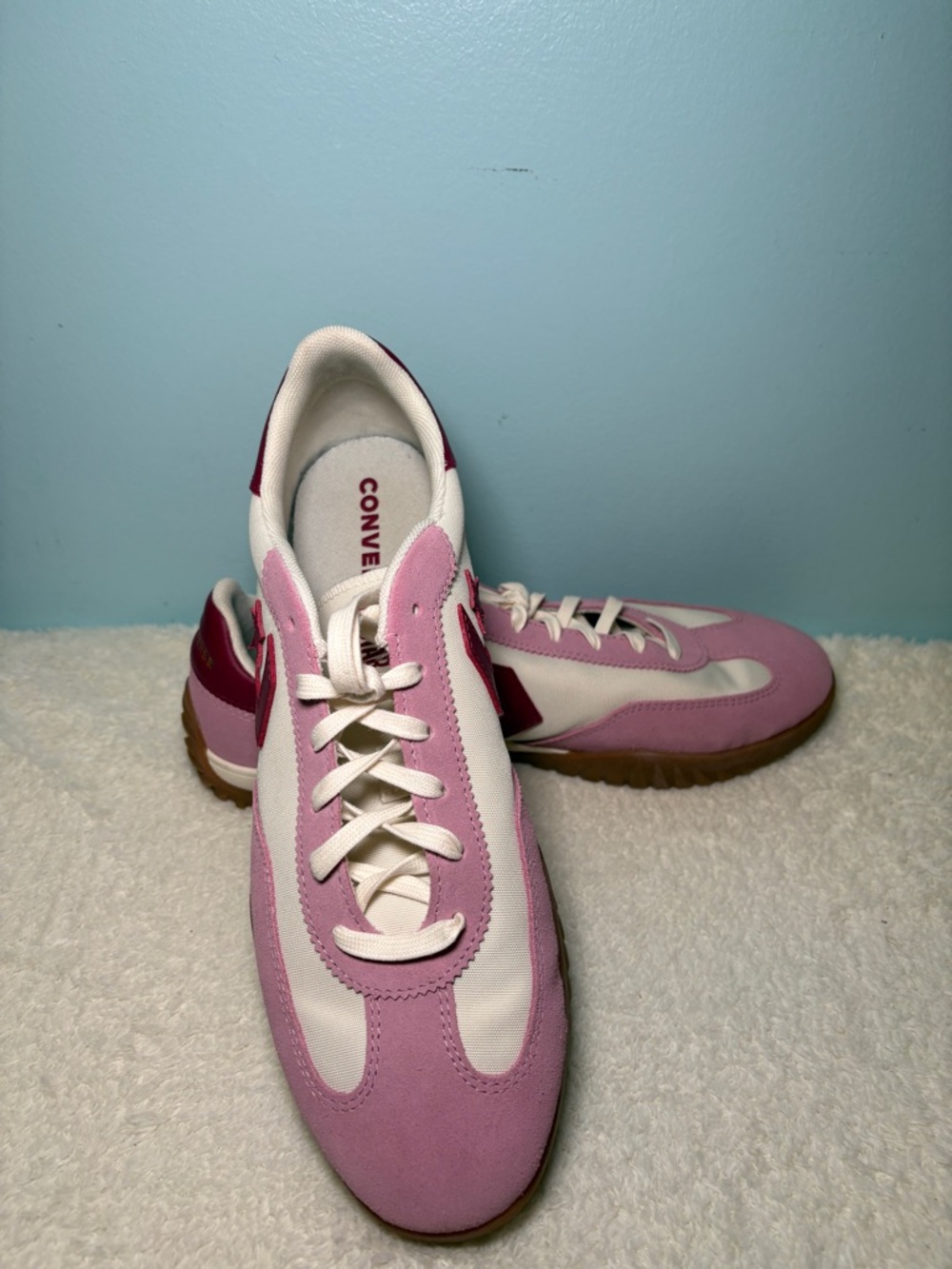 Converse Pink, White and Burgundy Retro Runner Sneakers